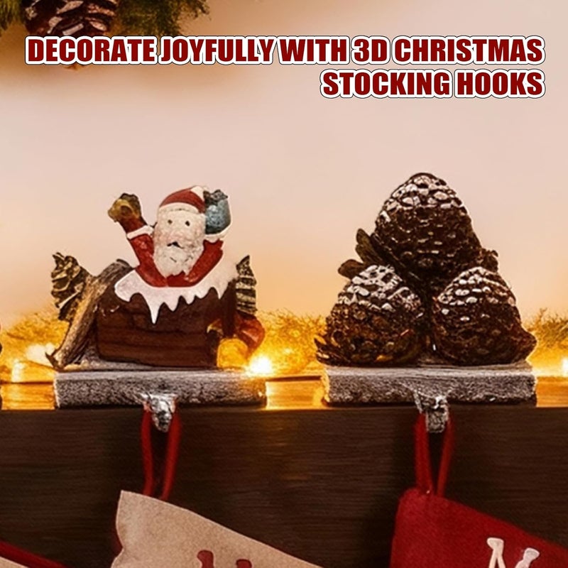 IGOHEALS Stocking Holders for Mantle – 3D Christmas Stocking Holder Heavy Duty Cast Iron Garland Hangers for Mantel with Non-Slip Base | Xmas Decor, Sturdy Fireplaces Hook (Pine Cone and Santa) - Image 4